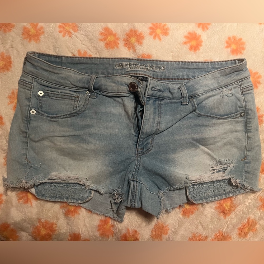 American Eagle Outfitters Light Blue Distressed Denim Jean Shorts